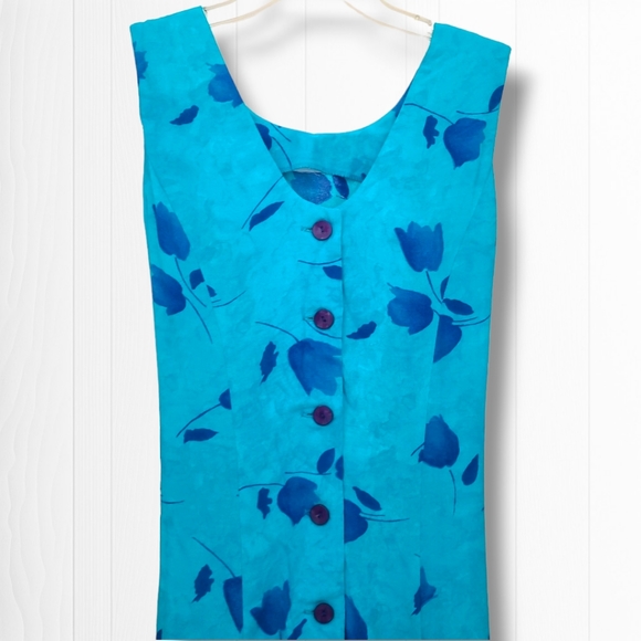 Expo Women's Blue Floral Long Sleeveless V-Neck Maxi Button Down Dress Size 8 - Picture 6 of 13